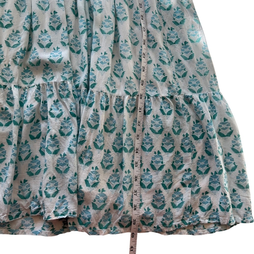 J. Marie Blue Block Print Tiered A Line Midi Dress SZ XS Boho Flowy Beach - Picture 9 of 9